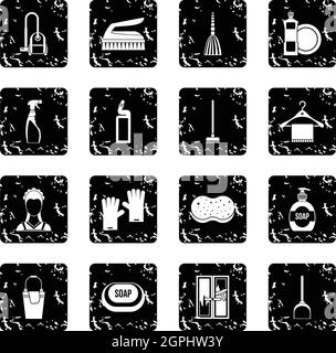 Haus Symbole Reinigungsset, einfachen Stil Stock Vektor