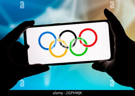 Polen. September 2021. In dieser Abbildung wird ein Olympic Rings-Logo auf einem Smartphone angezeigt. Kredit: SOPA Images Limited/Alamy Live Nachrichten Stockfoto