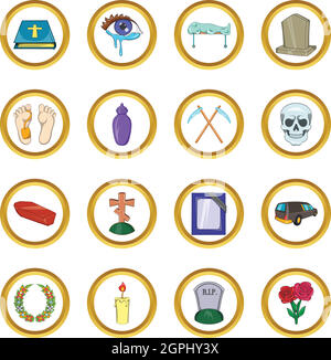 Beerdigung Icons set, cartoon-Stil Stock Vektor