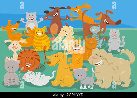 Cartoon Hunde und Katzen Comic Tierfiguren Stock Vektor