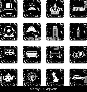 Großbritannien stellen Icons, Grunge-Stil Stock Vektor