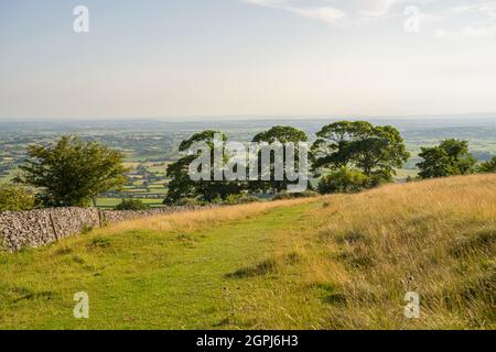 Blick über die Somerset Moors von DeerLEAP auf den Mendip Hills Stockfoto