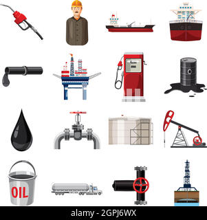Öl-Produktion-Symbole-Set, Cartoon-Stil Stock Vektor