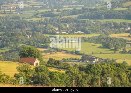 Blick über Ackerland von DeerLEAP auf dem Mendip Hills Somerset Stockfoto