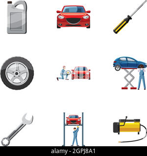 Autoreparaturen Icons Set, Cartoon-Stil Stock Vektor