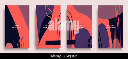 Social-Media-Geschichten und Post-Creative-Kunstkonzept für Web, Grafik-Design. Geometrische Doodle minimalistischen Muster abstrakten Hintergrund. Moderne Poster Vorlage Vektor Illustration Set. Trendige Neonfarben Stock Vektor