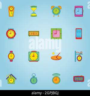 Uhr Icons Set, Cartoon-Stil Stock Vektor