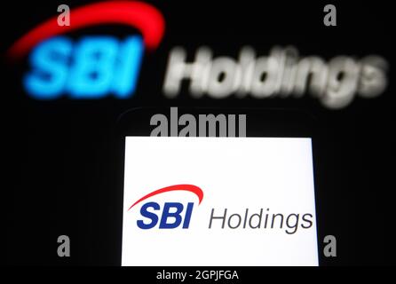 Ukraine. September 2021. In dieser Abbildung ist ein SBI Holdings-Logo auf einem Smartphone-Bildschirm zu sehen. (Foto von Pavlo Gonchar/SOPA Images/Sipa USA) Quelle: SIPA USA/Alamy Live News Stockfoto