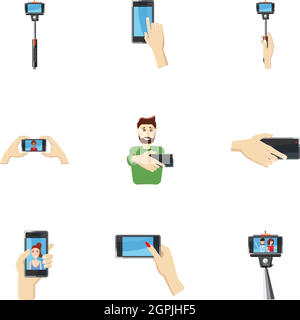 Foto am Smartphone Icons Set, Cartoon-Stil Stock Vektor