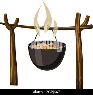 Suppe am Lagerfeuer Symbol, Cartoon-Stil Stock Vektor