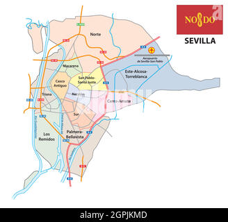 Verwaltungs- und Stadtplan der andalusischen Hauptstadt Sevilla, Spanien Stock Vektor