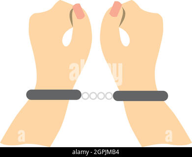 Hände in Handschellen Symbol, flachen Stil Stock Vektor