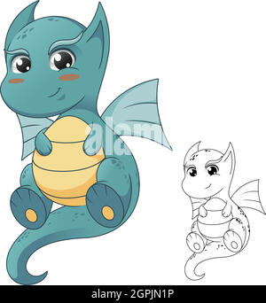 Niedlicher Babydrache mit Linienkunstzeichnung Stock Vektor