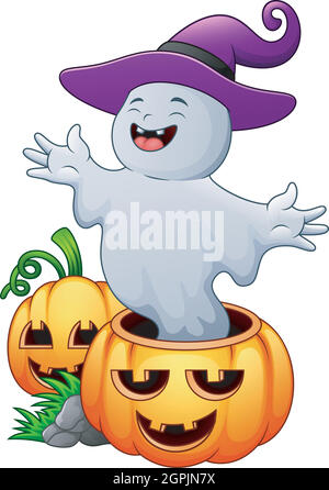 Cartoon Geist mit halloween Kürbisse Stock Vektor