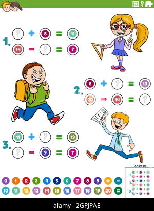 Mathe Addition und Subtraktion pädagogische Aufgabe mit Kindern Stock Vektor