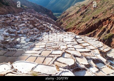 Salzextraktionskannen (Salinas) im Heiligen Tal der Inkas, Peru Stockfoto