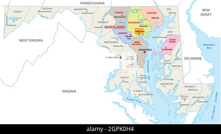 Baltimore Metropolregion Vektorkarte, Maryland, USA Stock Vektor