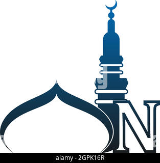 Buchstabe N-Logo-Symbol mit Moschee-Design-Illustration Stock Vektor