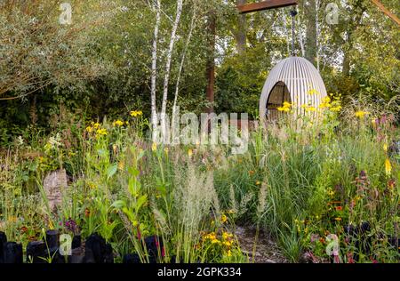 Der Yeo Valley Organic Garden, Gewinner der Goldmedaille und People's Choice Show Garden auf der RHS Chelsea Flower Show, die im September 2021 in London SW3 stattfand Stockfoto