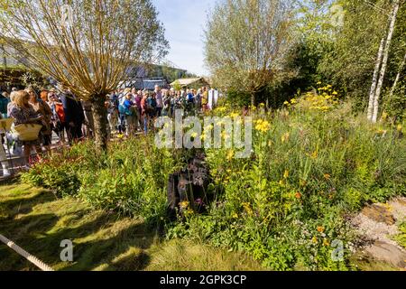 Der Yeo Valley Organic Garden, Gewinner der Goldmedaille und People's Choice Show Garden auf der RHS Chelsea Flower Show, die im September 2021 in London SW3 stattfand Stockfoto