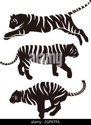 Tiger Silhouette Illustrationsset Stock Vektor