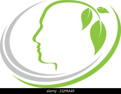 Menschen, Gesicht, Kopf und Blätter, Logo, Hintergrund Stock Vektor