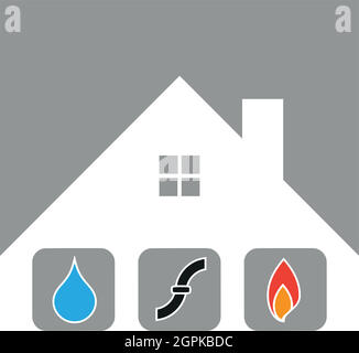 Haus, Feuer, Rohre, Wasser, Klempner, Klempner-Logo Stock Vektor