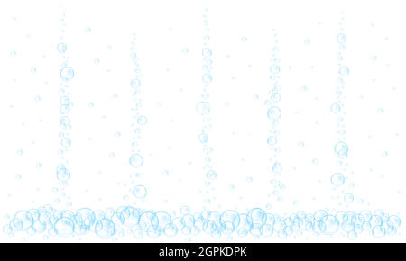 Blauer Wasser Luftblasen Hintergrund. Kohlensäurehaltige Textur von Getränken. Meer oder Aquarium Unterwasserbach. Vektor-realistische Darstellung. Stock Vektor