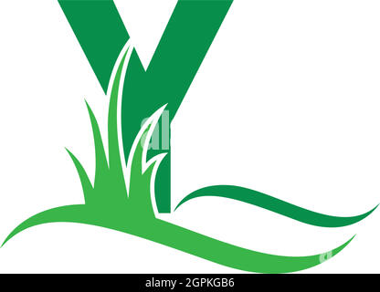 Buchstabe Y hinter einem grünen Grassymbol-Logo-Design-Vektor Stock Vektor