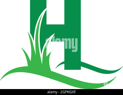 Buchstabe H hinter einem grünen Grassymbol-Logo-Design-Vektor Stock Vektor