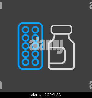 Medizin Glas und Pillen Streifen Vektor flach Symbol Stock Vektor
