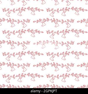 Holly Zweige und Socken Muster. Gliederungszeichnung. Vektordarstellung auf weißem Hintergrund isoliert. Stock Vektor