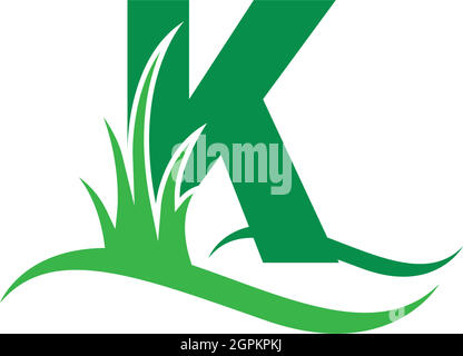 Buchstabe K hinter einem grünen Grassymbol-Logo-Design-Vektor Stock Vektor