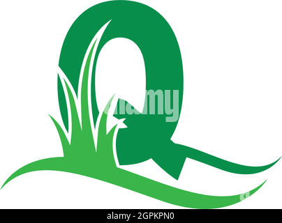 Buchstabe Q hinter einem grünen Grassymbol-Logo-Design-Vektor Stock Vektor