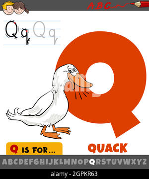 Buchstabe Q aus Alphabet mit Quack Ente Sound Stock Vektor