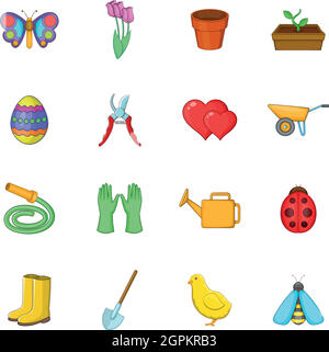 Frühling-Symbole-Set, Cartoon-Stil Stock Vektor