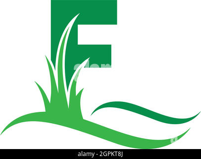 Buchstabe F hinter einem grünen Grassymbol-Logo-Design-Vektor Stock Vektor