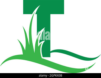 Buchstabe T hinter einem grünen Gras Symbol Logo Design Vektor Stock Vektor