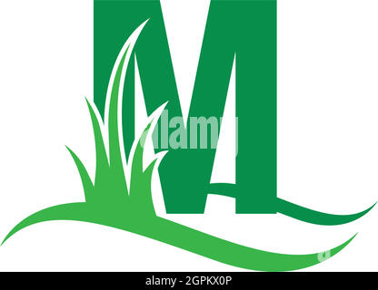 Buchstabe M hinter einem grünen Grassymbol-Logo-Design-Vektor Stock Vektor