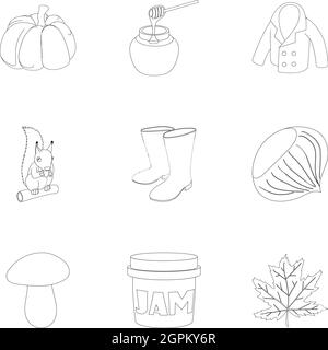 Herbstliches Icons Set, Umriss-Stil Stock Vektor