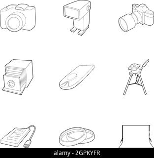Fotografieren Icons Set, Stil skizzieren Stock Vektor