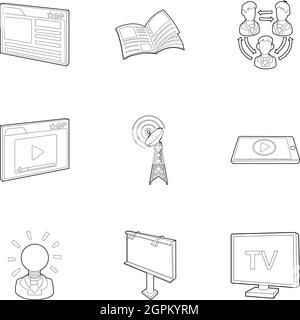 Broadcast Icons Set, Umriss-Stil Stock Vektor