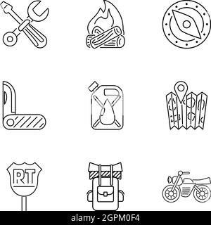 Camping Symbole festlegen, skizzieren Stil Stock Vektor