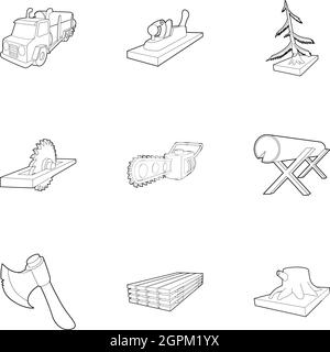 Holzeinschlag Icons Set, Stil skizzieren Stock Vektor