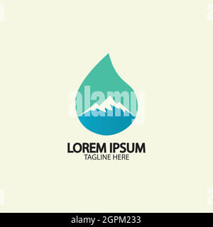Wassertropfen mit Bergfluss Symbol Logo Vektor Illustration für Abbildung der Aktien des Wassergeschäfts Stock Vektor