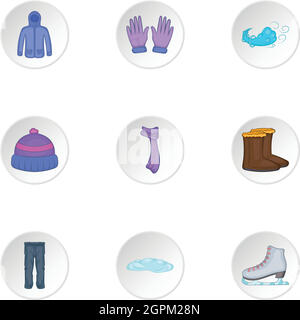 Winter Kleidung Icons set, cartoon-Stil Stock Vektor