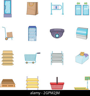 Supermarkt Icons Set, Cartoon-Stil Stock Vektor