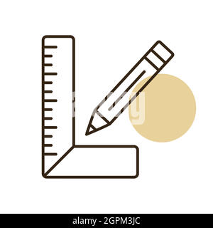 Tischlerquadrat und Bleistift Vektor flach Symbol Stock Vektor