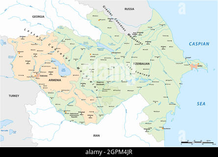 Vektorkarte der Kaukasusstaaten Armenien und Aserbaidschan Stock Vektor