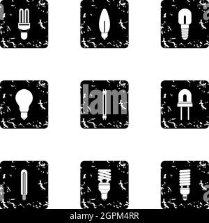 Lampensymbole gesetzt, Grunge-Stil Stock Vektor